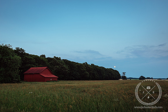 Red Barn with the Moon Rising