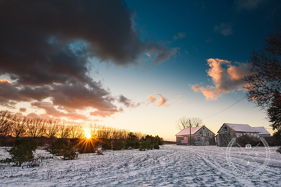 Sunrise at Peconic Flag Barn with Snow